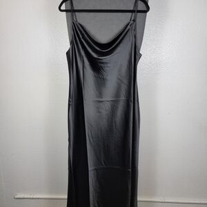 The Drop Scarlett Black Liquid Satin Cowl Neck Slip Dress Women's Size L
